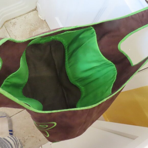 Handmade Deep Forest Green Suede Bag w/yellow green/gold twirly design stitching - Picture 7 of 7